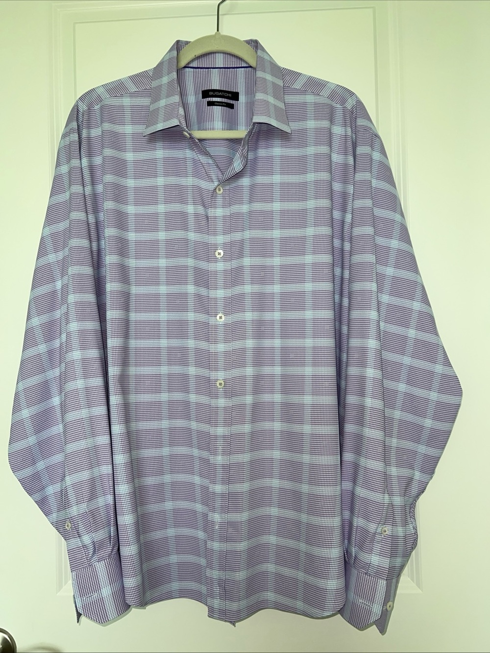 Bugatchi Blue/Purple Plaid Dress Classic wrinkle resistant light Men's Shirt XL